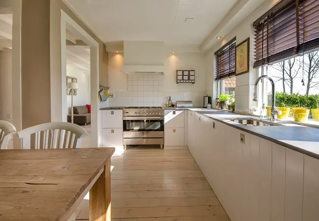 Bright, freshly cleaned kitchen with sunlight coming through the window